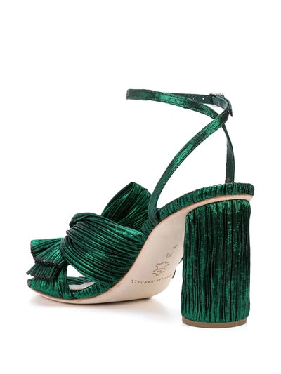 Loeffler Randall Metallic Camellia Bow-Embellished Emerald Sandals