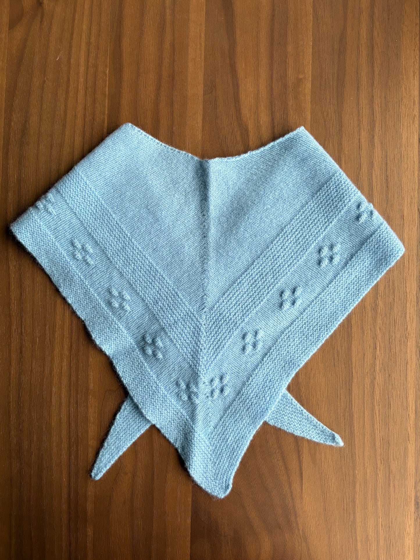 Powder Blue Wool Triangle Scraf with Bobble Detail