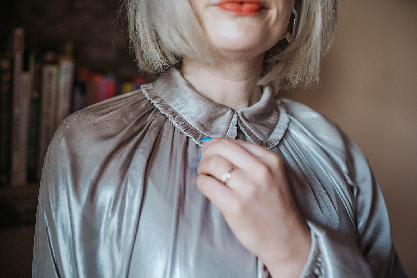 Aligne Silver Gavid Evening Dress collar detail