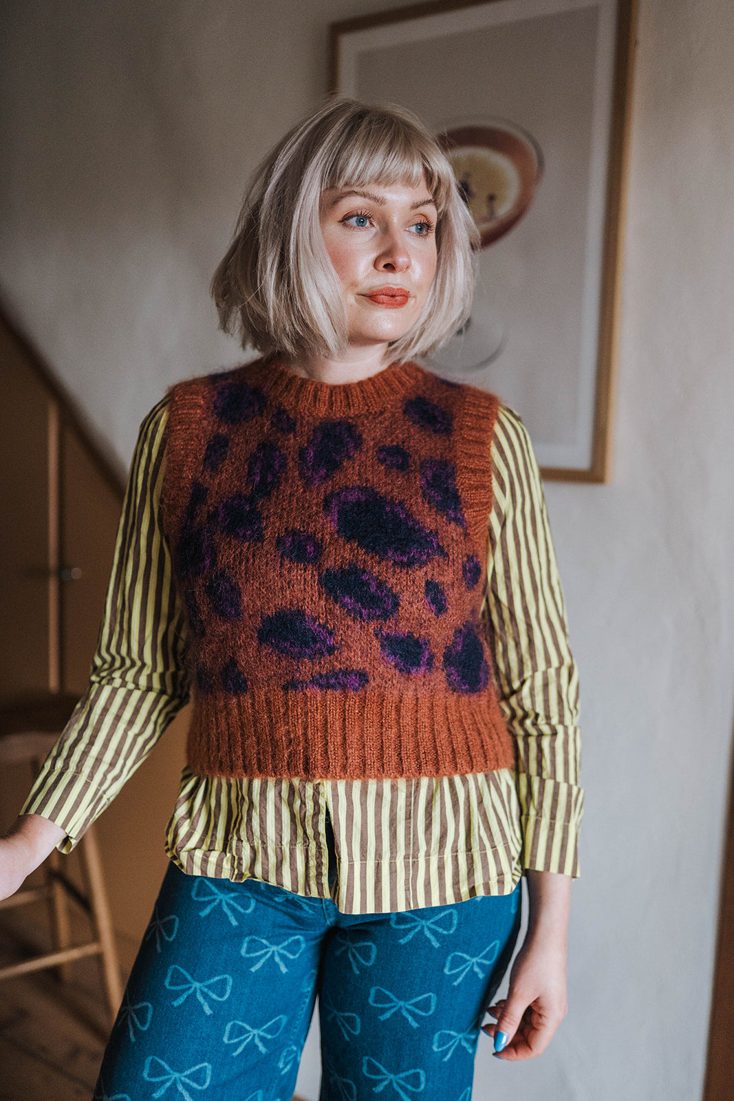 COS Animal Print Knitted Vest worn on model