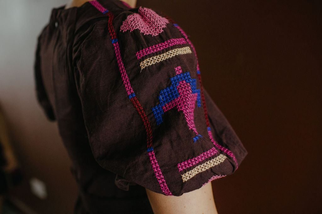 Farm Rio Chocolate Brown Embroidered Mini Dress