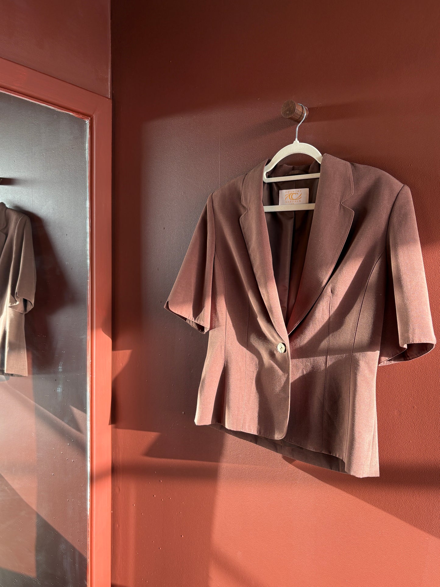 Vintage Short Sleeve Brown Linen Jacket