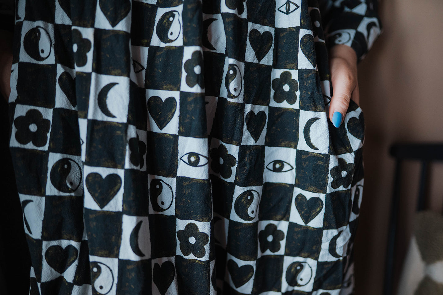 Meadows Calendula Checkerboard Dress worn on model