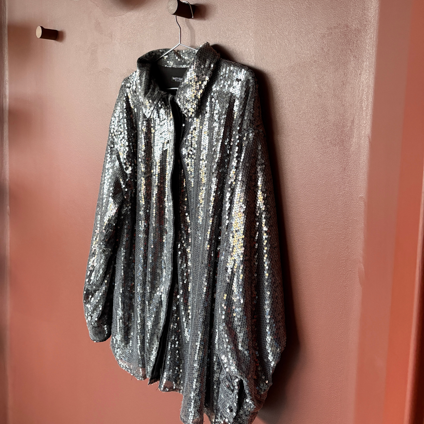 Nasty Gal Silver Sequin Oversize Shirt