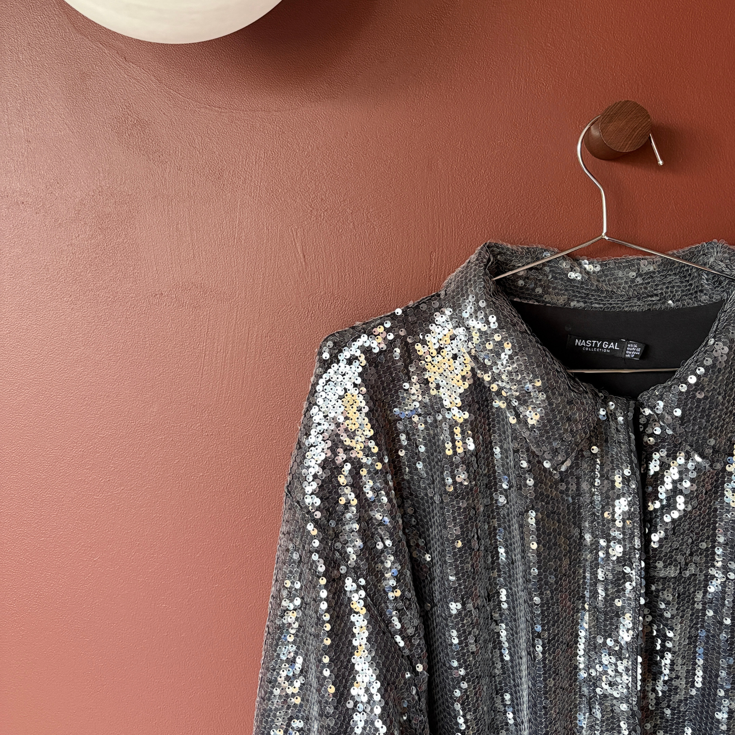 Nasty Gal Silver Sequin Oversize Shirt