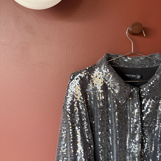 Nasty Gal Silver Sequin Oversize Shirt