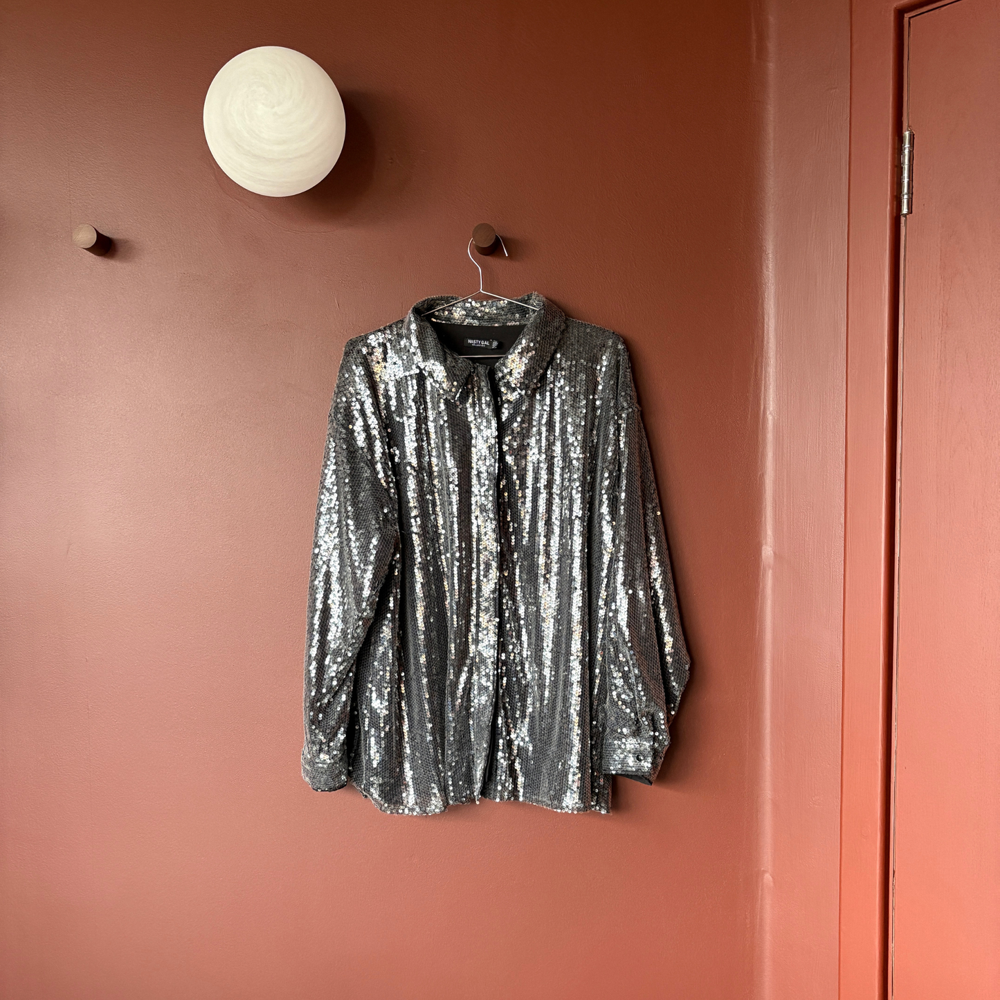 Nasty Gal Silver Sequin Oversize Shirt
