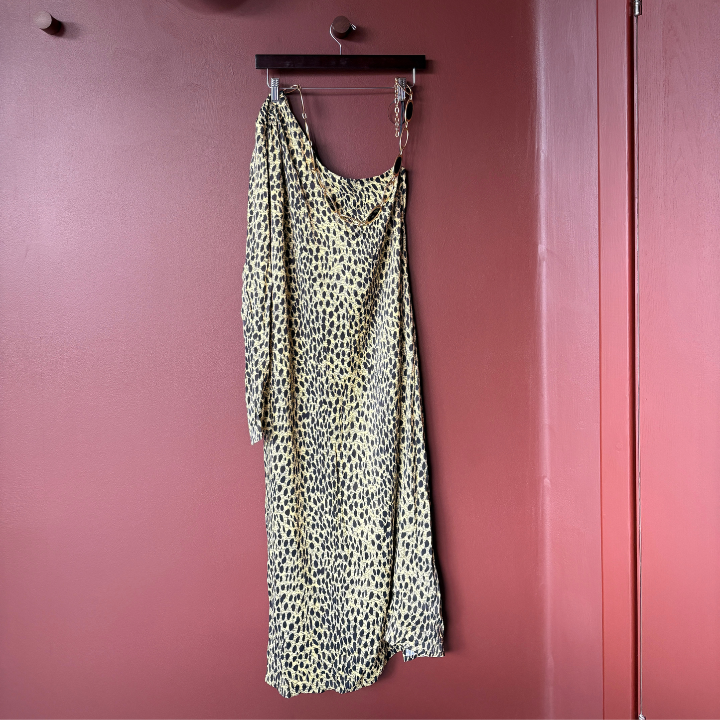 Kitri Amber One-Shoulder Cheetah Midi Dress