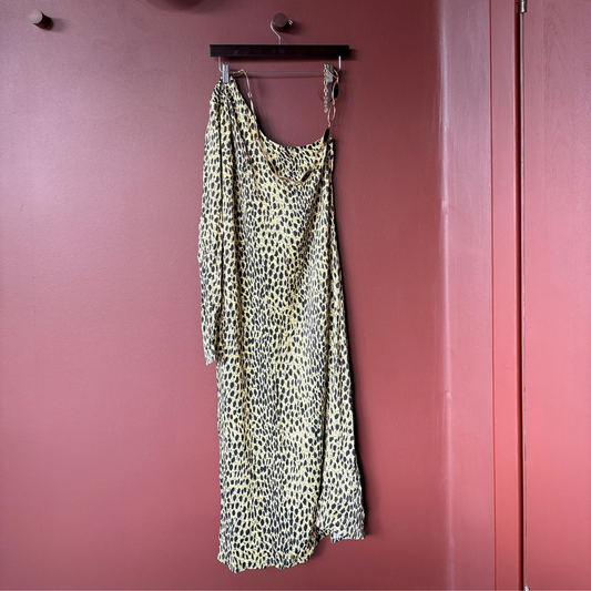 Kitri Amber One-Shoulder Cheetah Midi Dress
