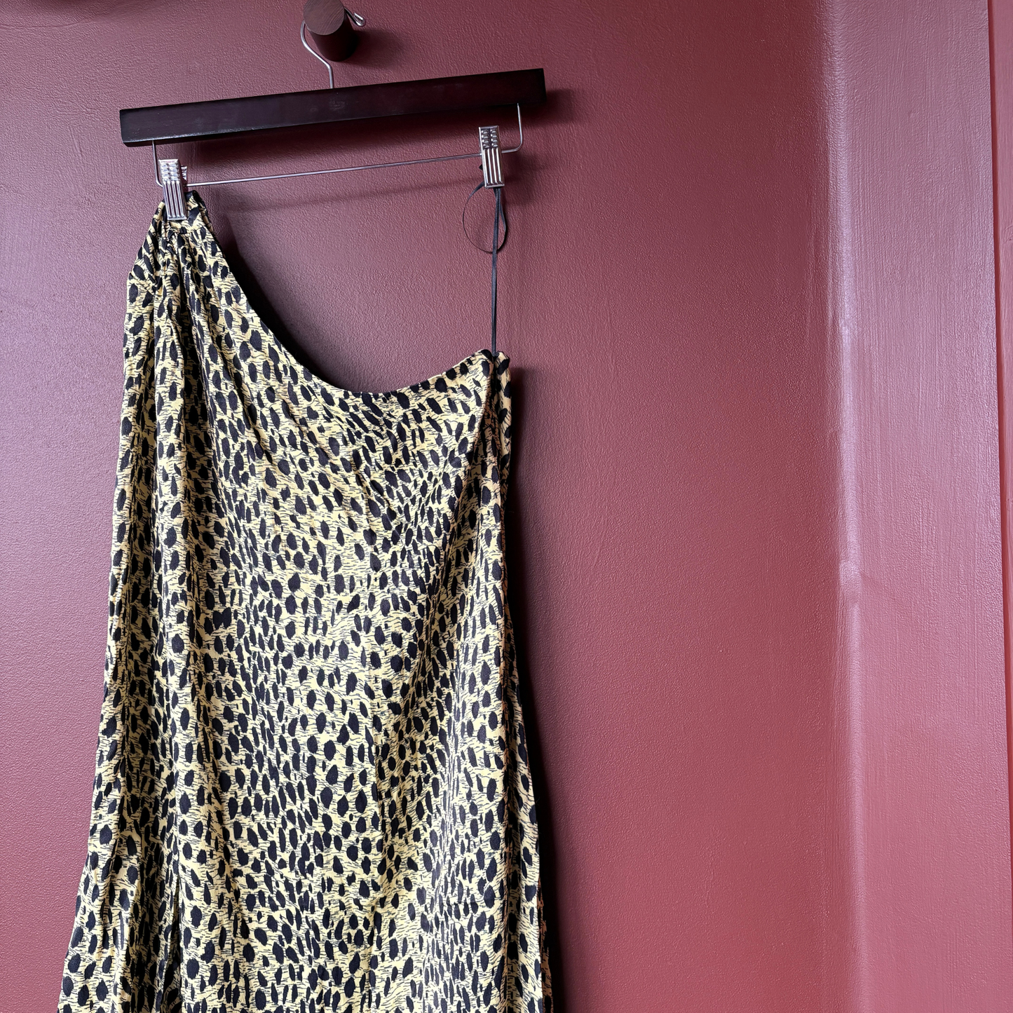 Kitri Amber One-Shoulder Cheetah Midi Dress