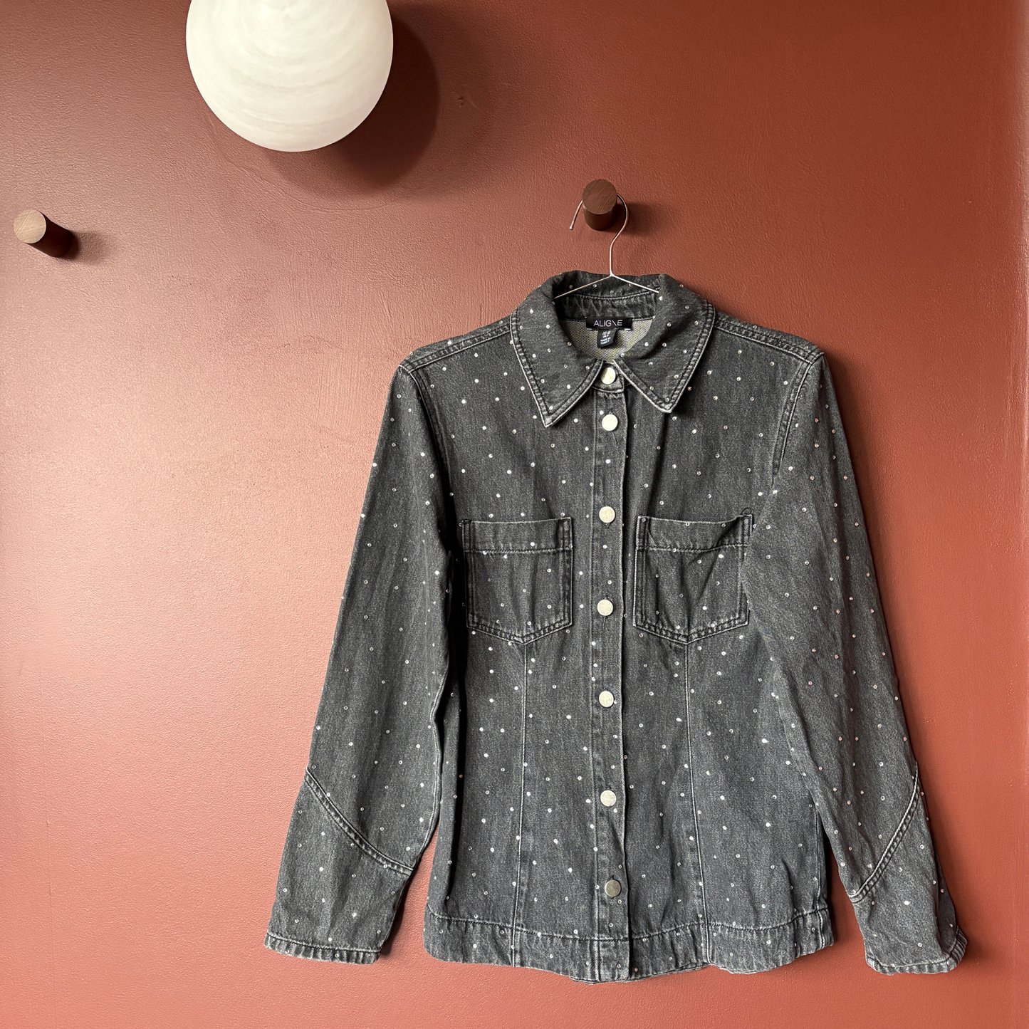 Aligne Grey Denim Diamanté Co-Ord Shirt Trouser Set