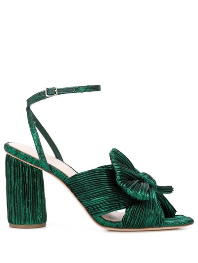 Loeffler Randall Metallic Camellia Bow-Embellished Emerald Sandals