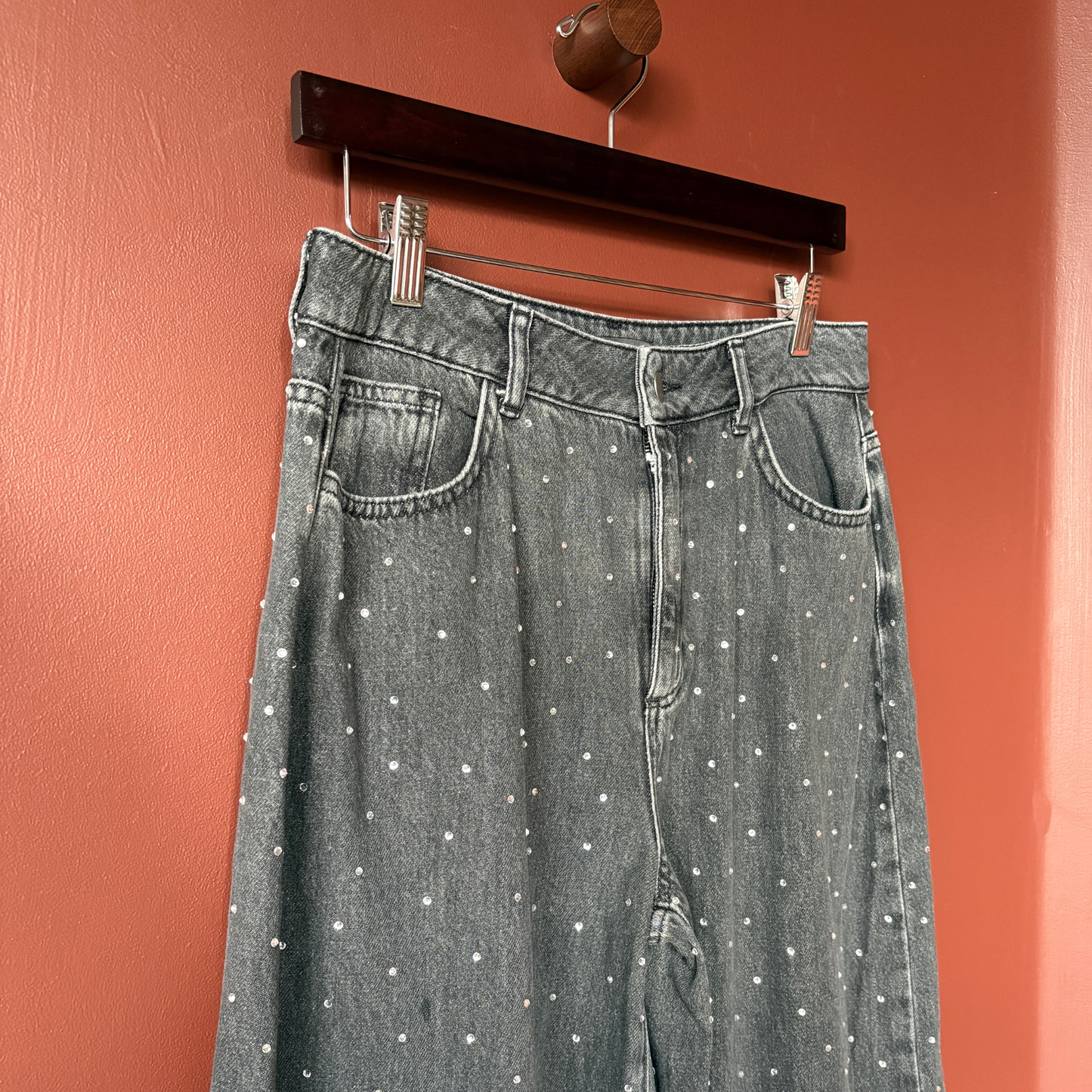 Aligne Grey Denim Diamanté Co-Ord Shirt Trouser Set