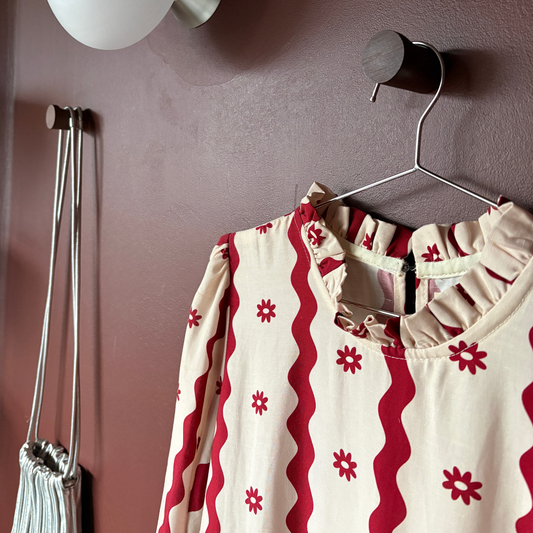 Ornette Retro Floral Frill Midi Dress