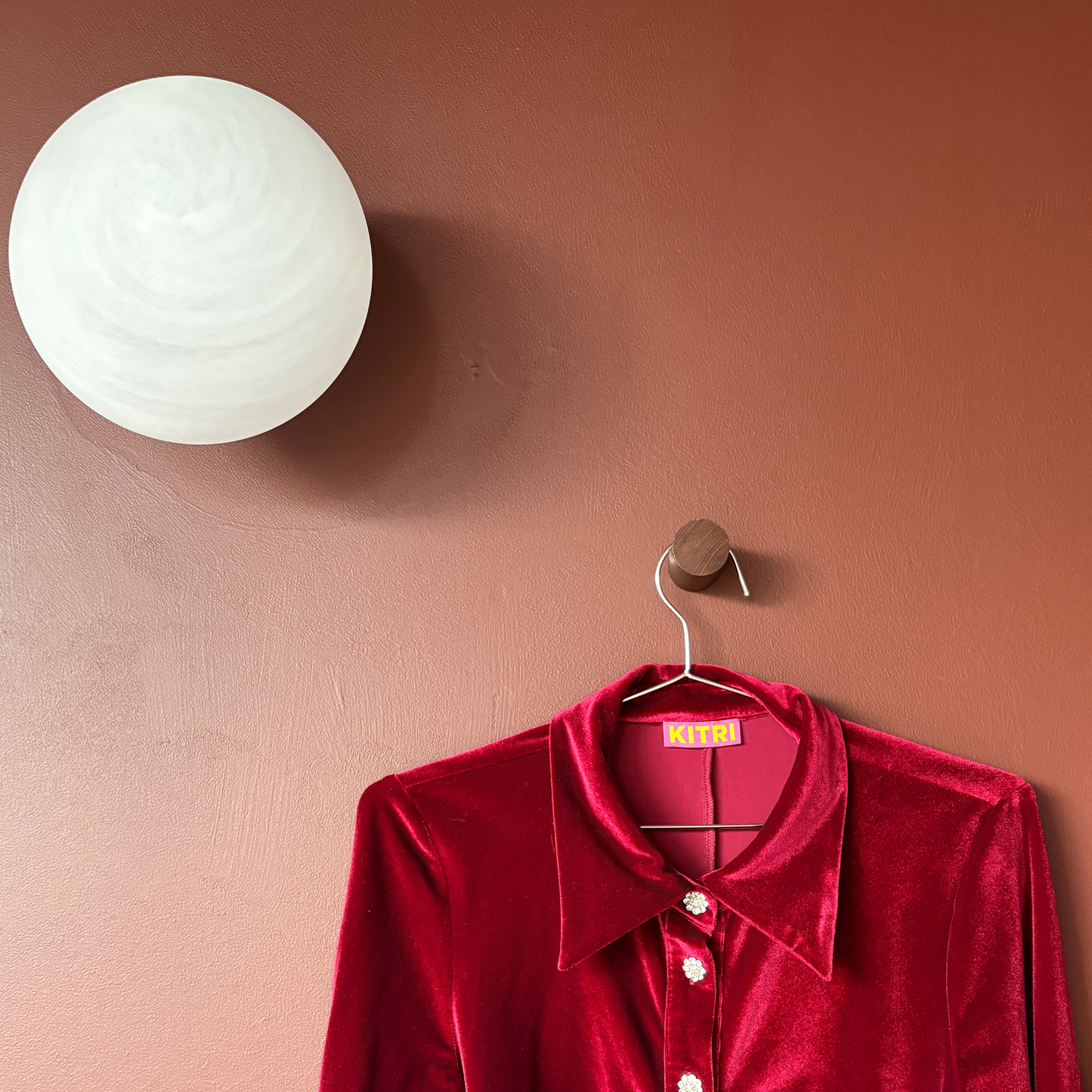 Kitri Rouge Velvet Shirt Dress