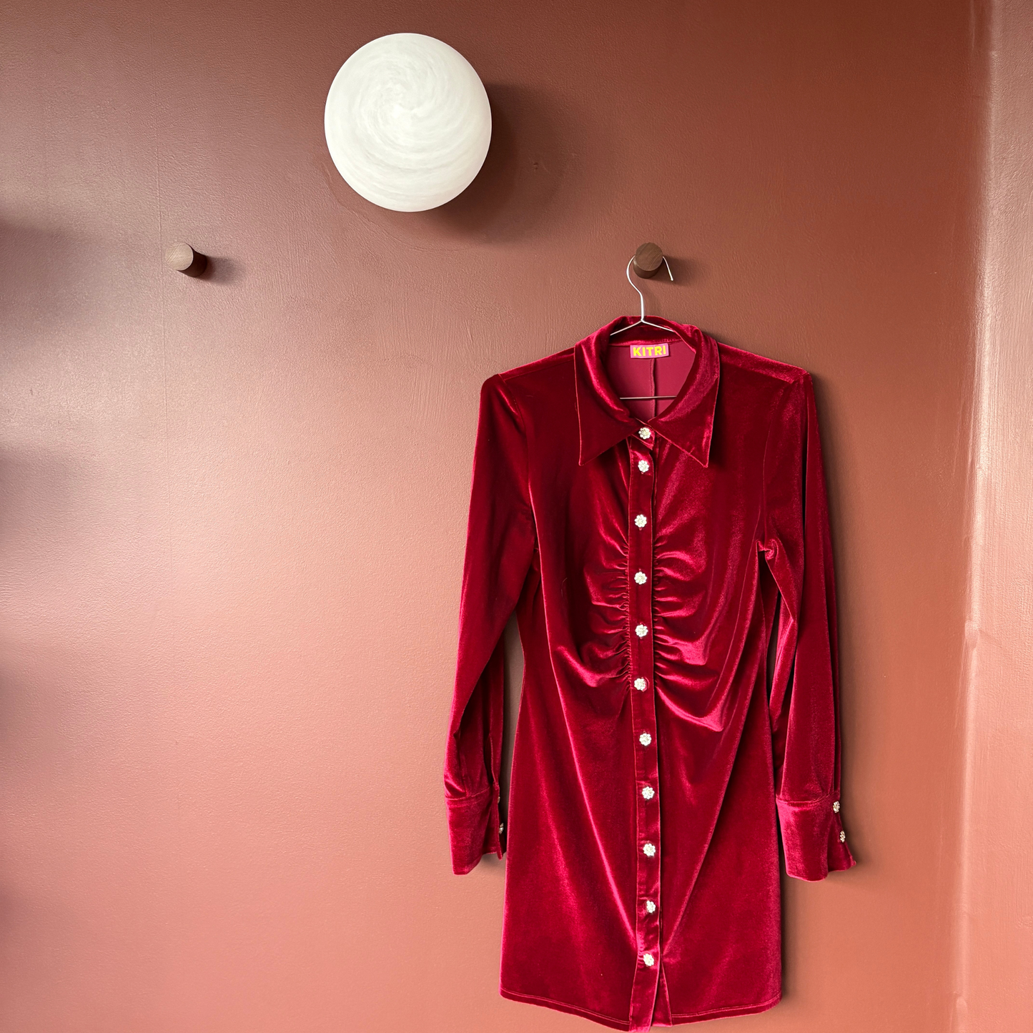Kitri Rouge Velvet Shirt Dress