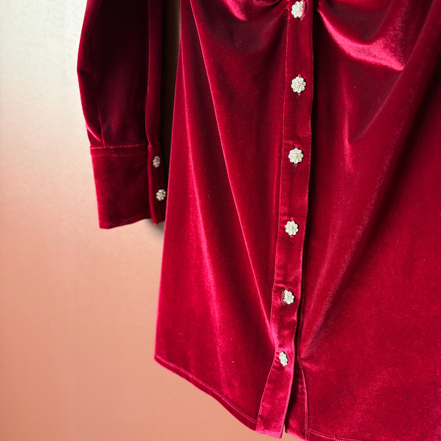 Kitri Rouge Velvet Shirt Dress