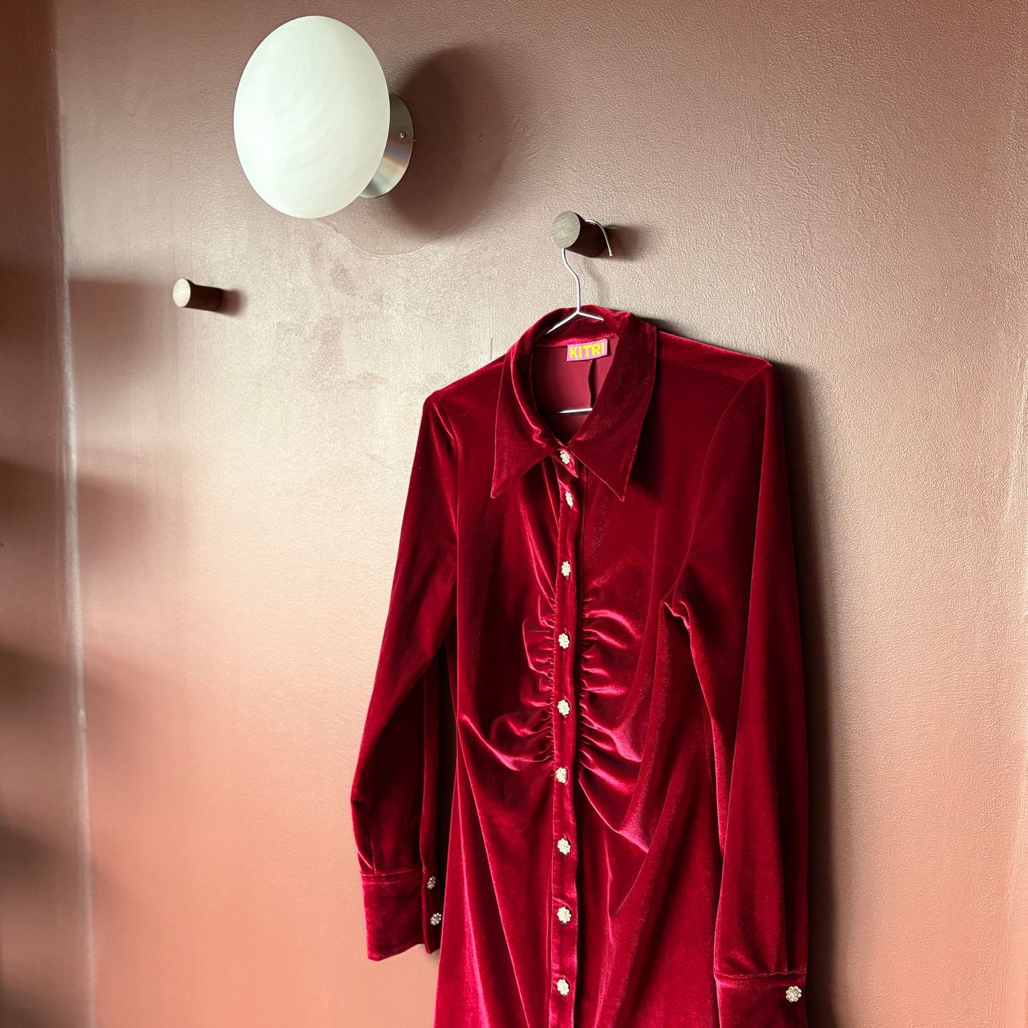 Kitri Rouge Velvet Shirt Dress