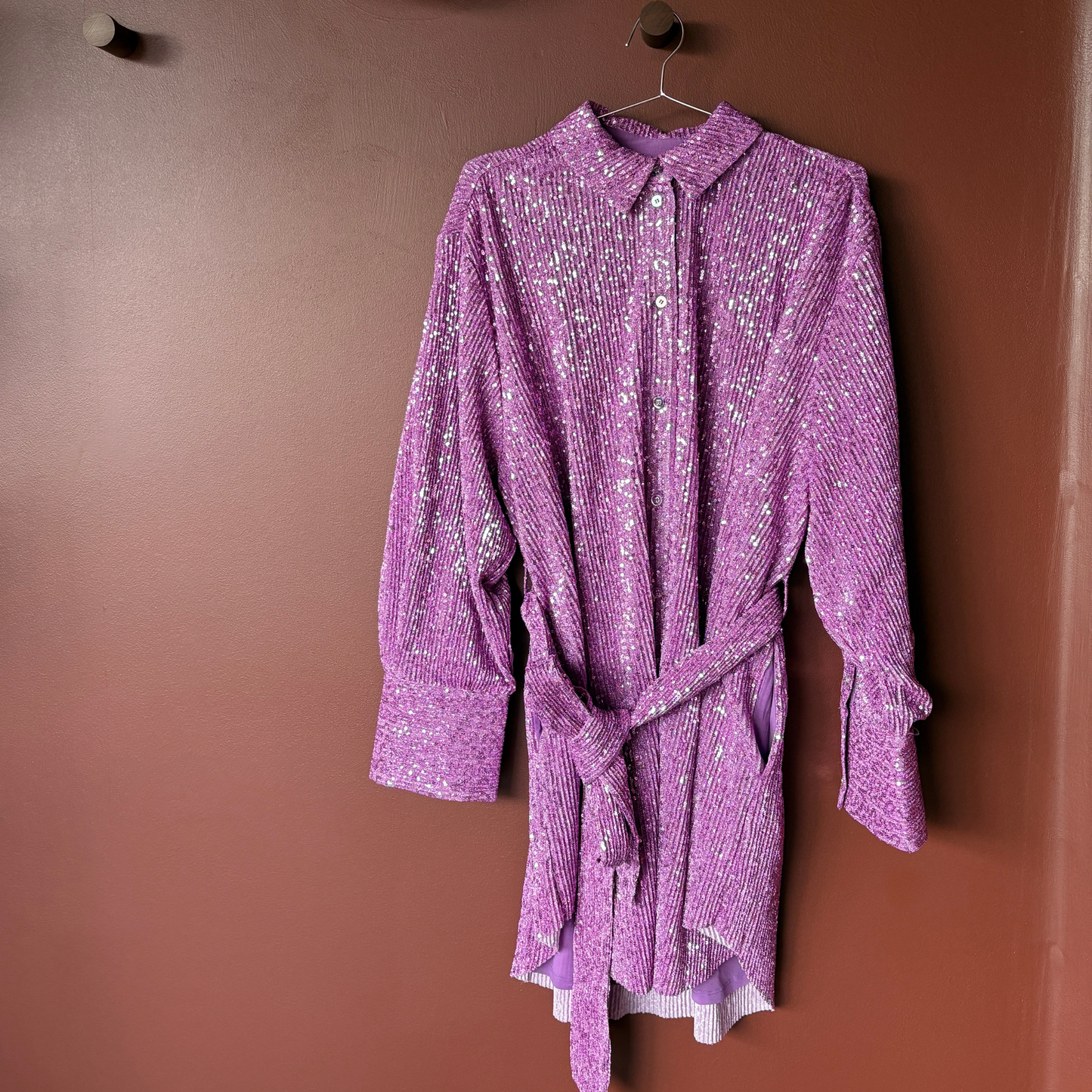 Stine Goya Lilac Sequin Shirt Dress