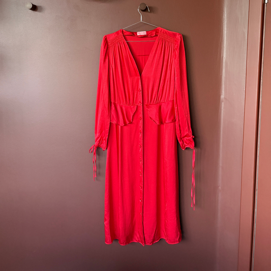 Kitri Ruby Red Satin Midi Dress