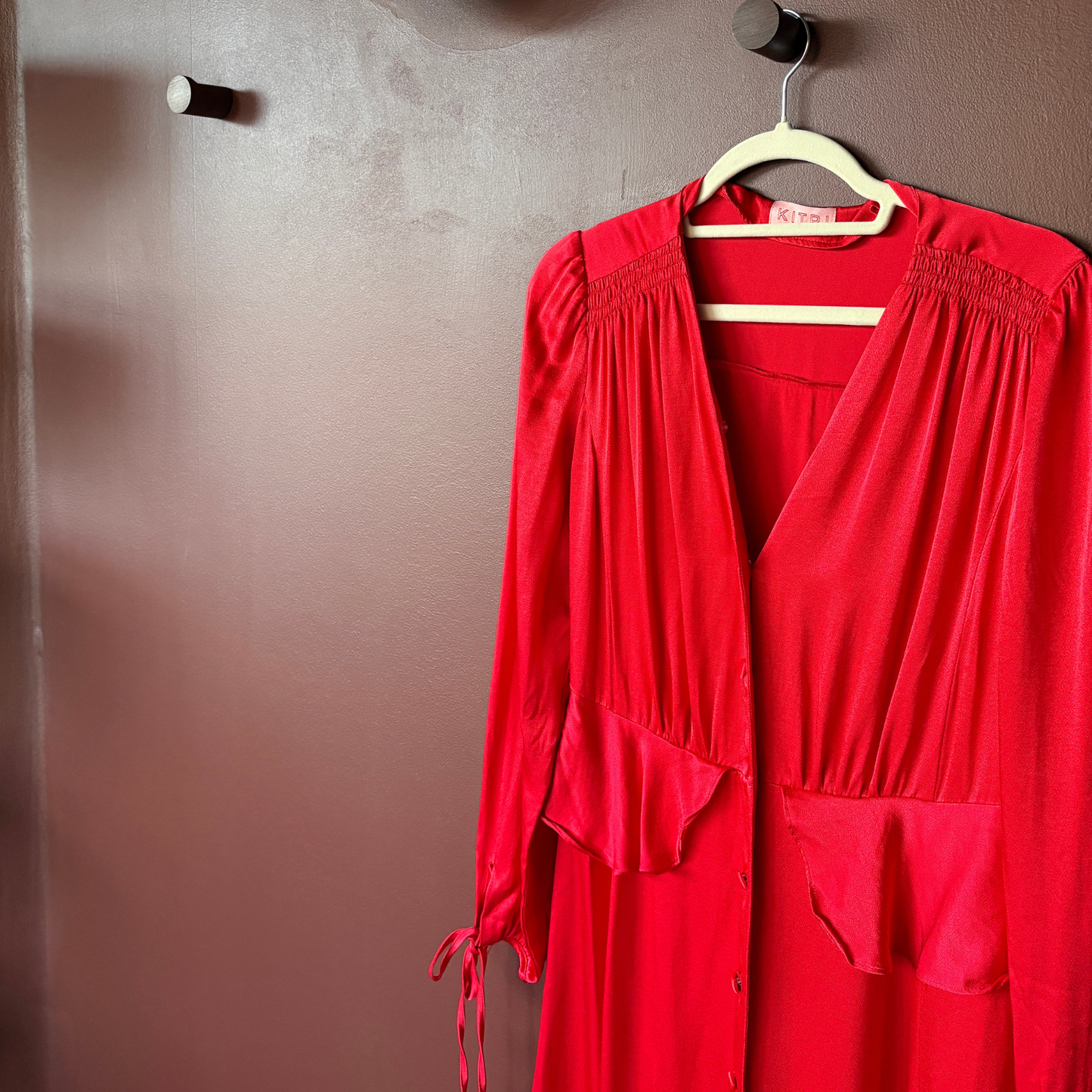 Kitri Ruby Red Satin Midi Dress