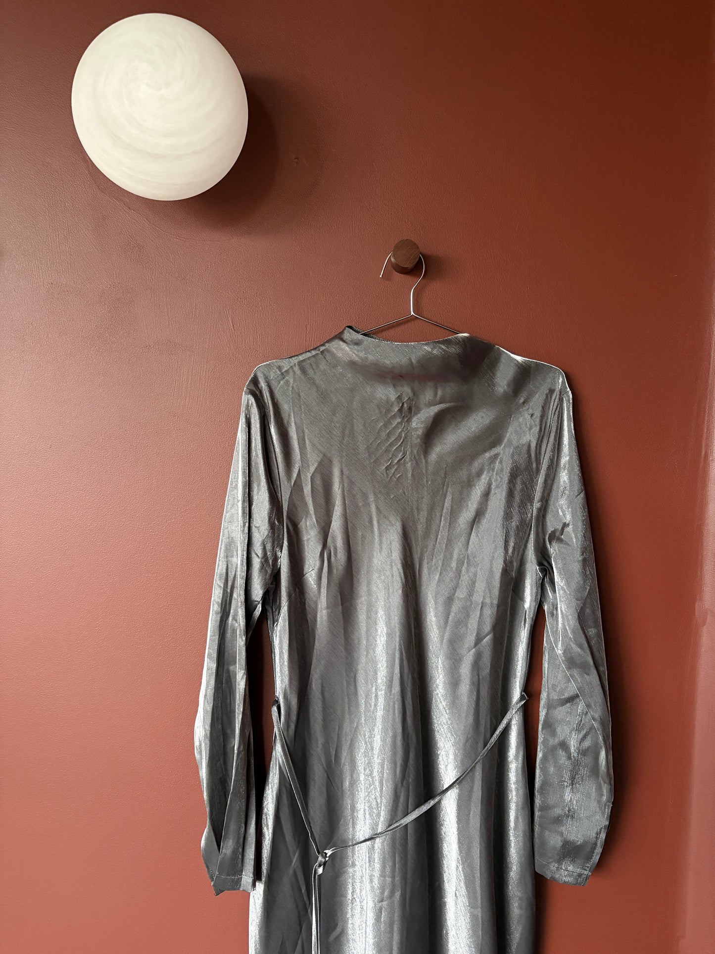 Aligne Silver High-Neck Belted Maxi Dress