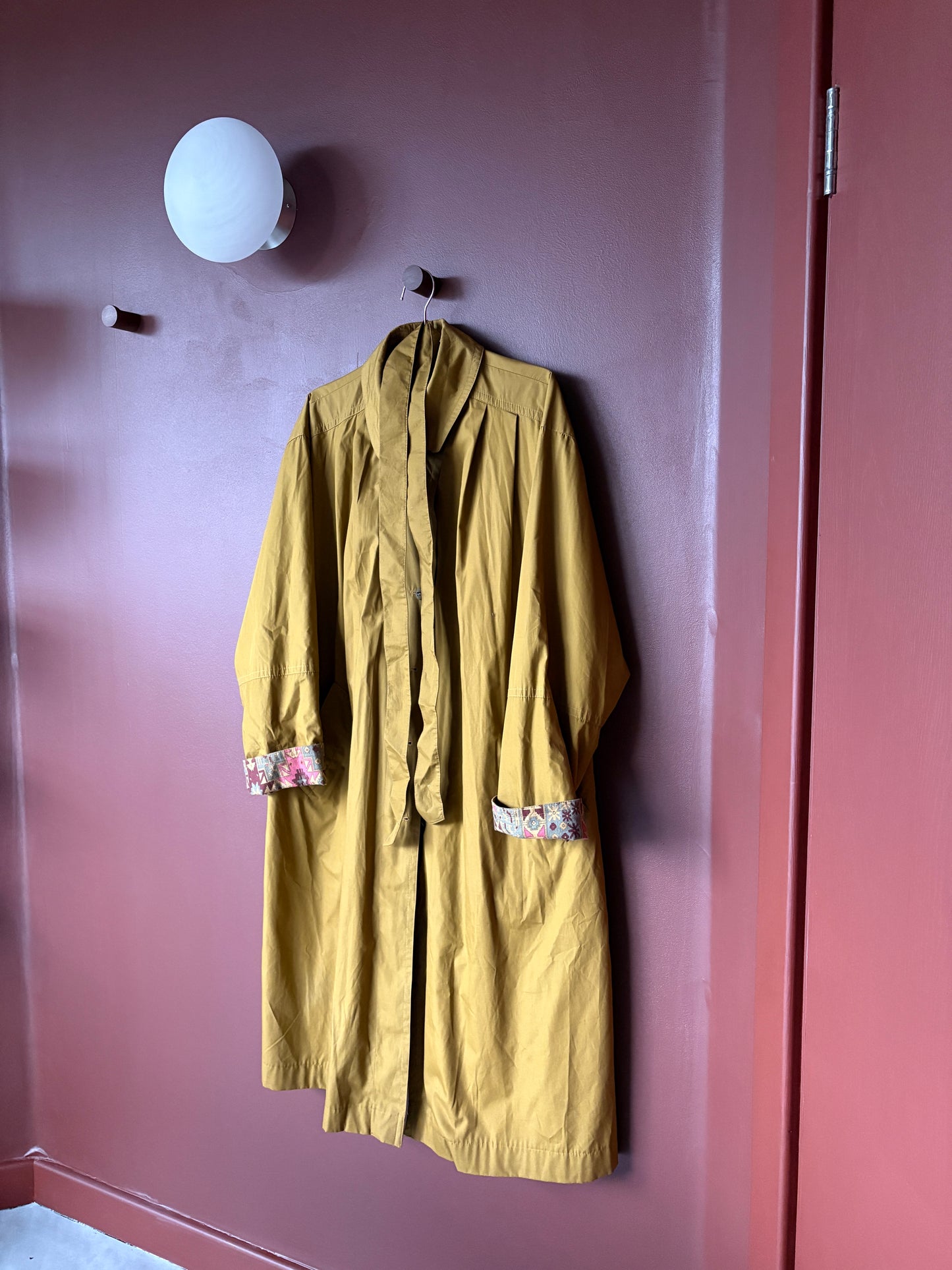 Vintage St Michael Mustard Trench Coat with Patterned Lining