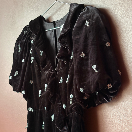 Anthropologie Maeve Black Velvet Embellished Mini Dress