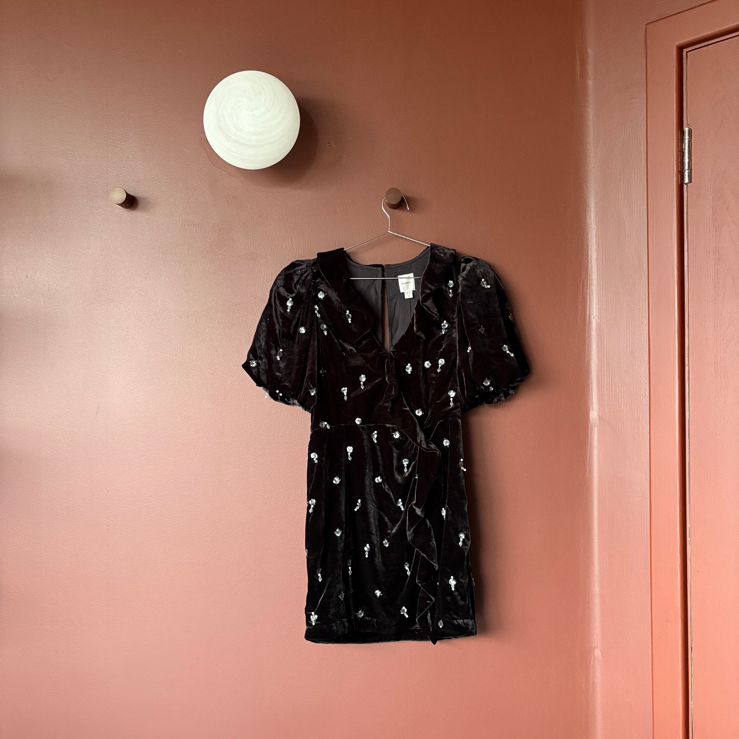 Anthropologie Maeve Black Velvet Embellished Mini Dress