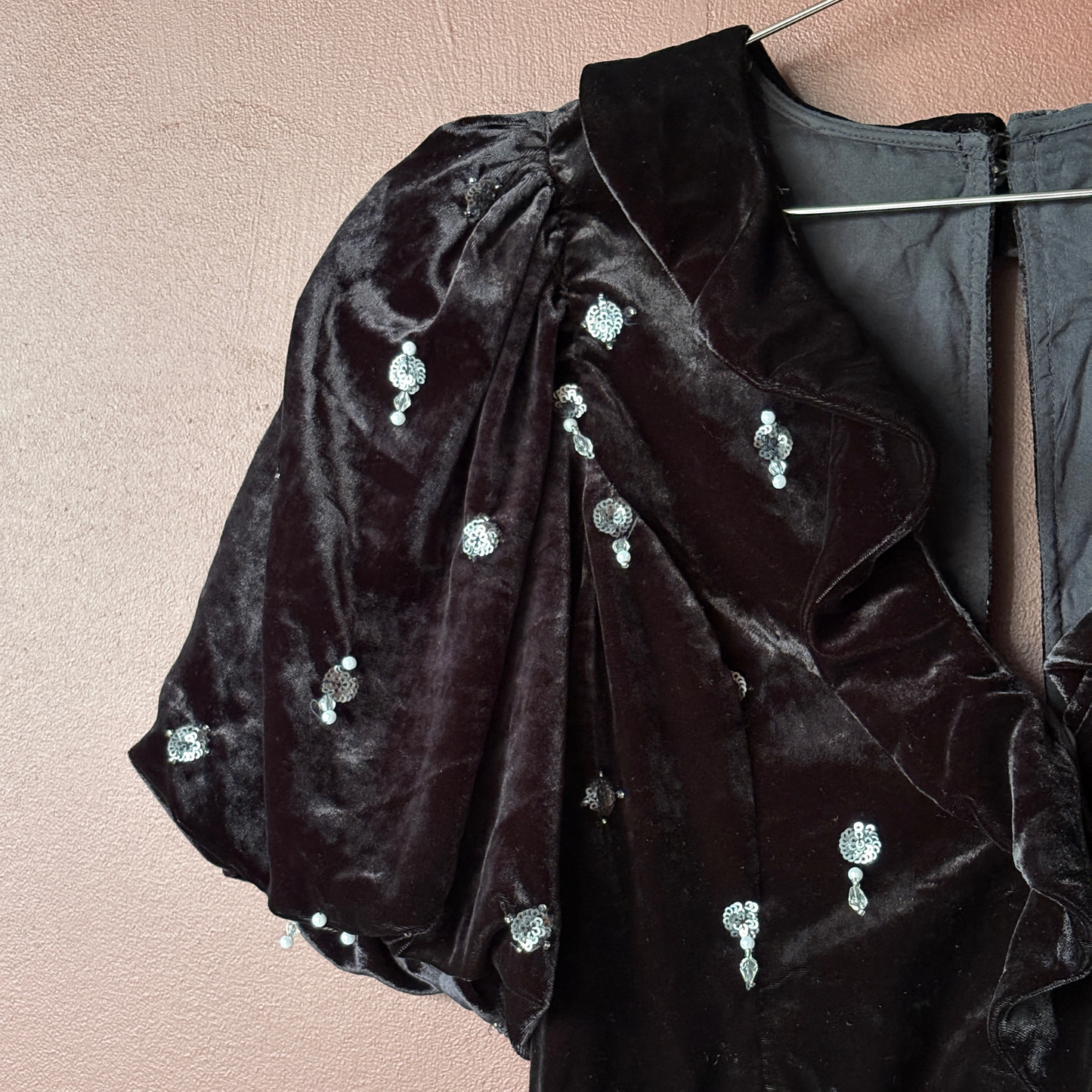 Anthropologie Maeve Black Velvet Embellished Mini Dress