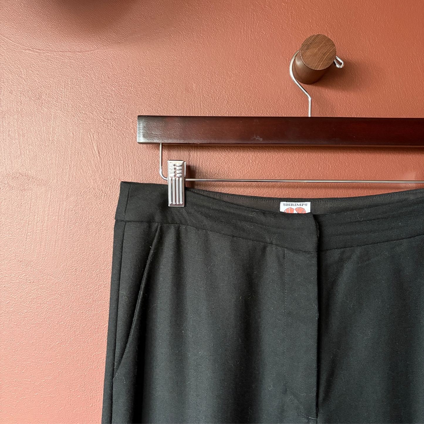 Shrimps Black Wool Frill Wide-Leg Trousers