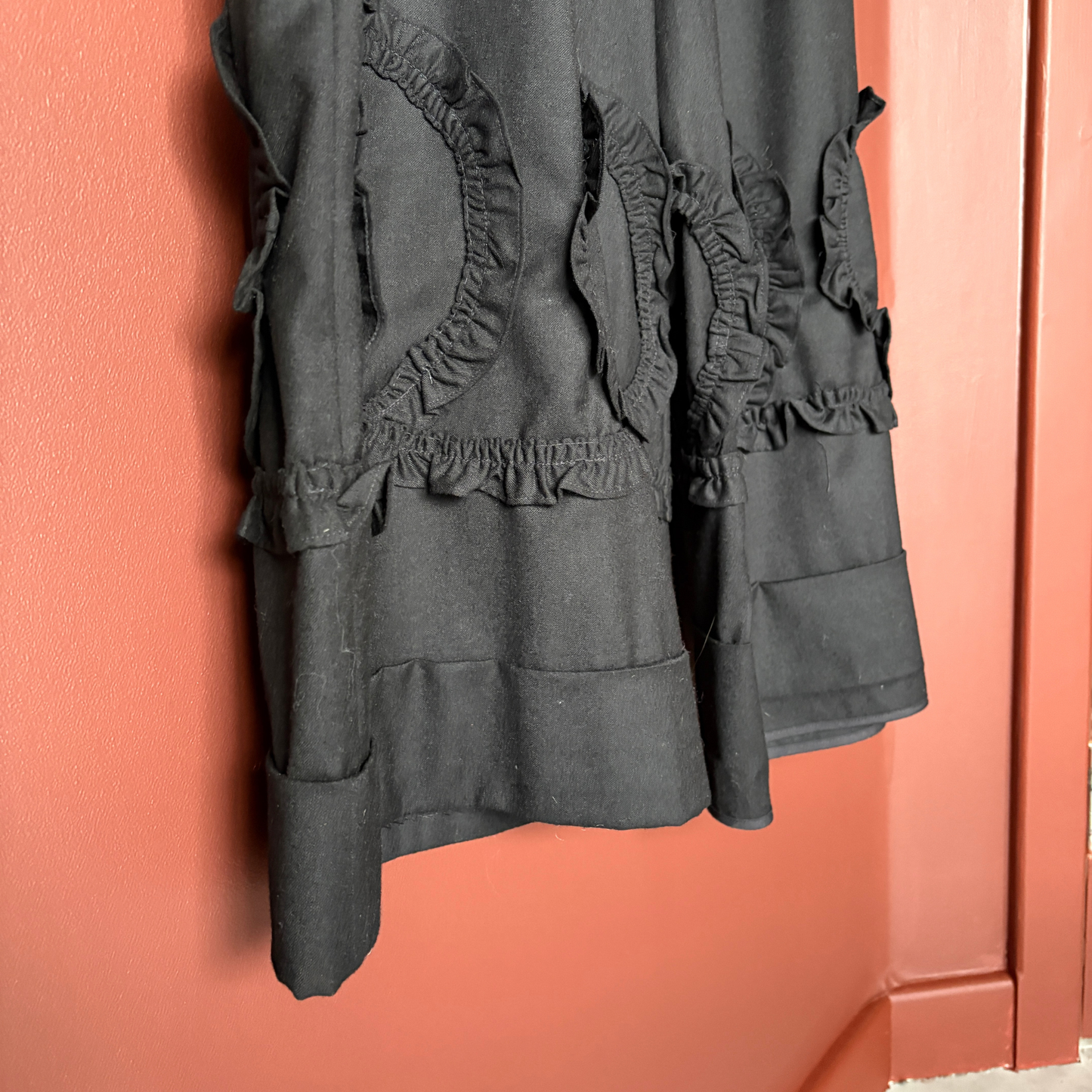 Shrimps Black Wool Frill Wide-Leg Trousers