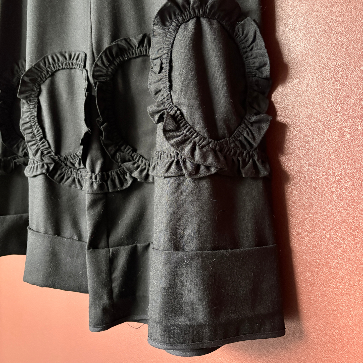 Shrimps Black Wool Frill Wide-Leg Trousers