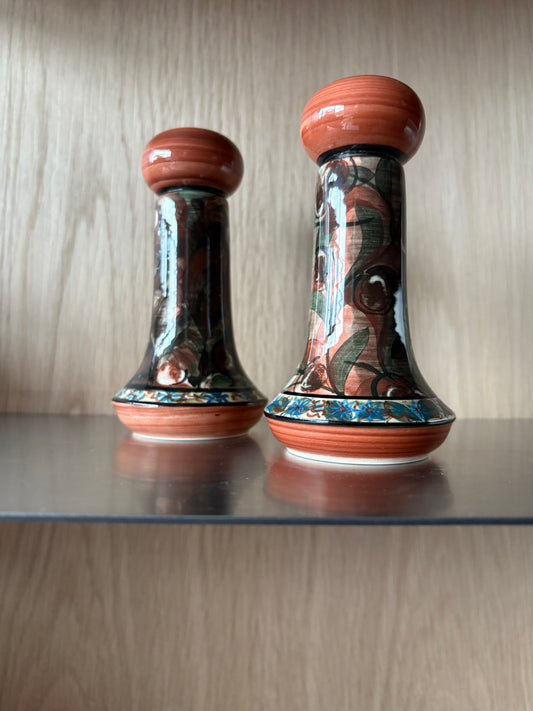 Vintage Hand-Painted Ceramic Candle Sticks - Set of 2