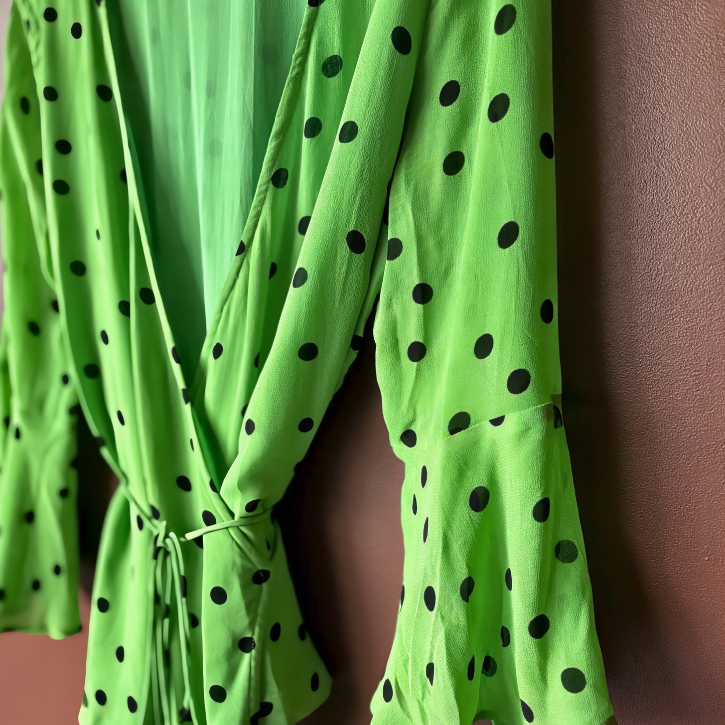 Ganni Green Polka Dot Wrap Blouse