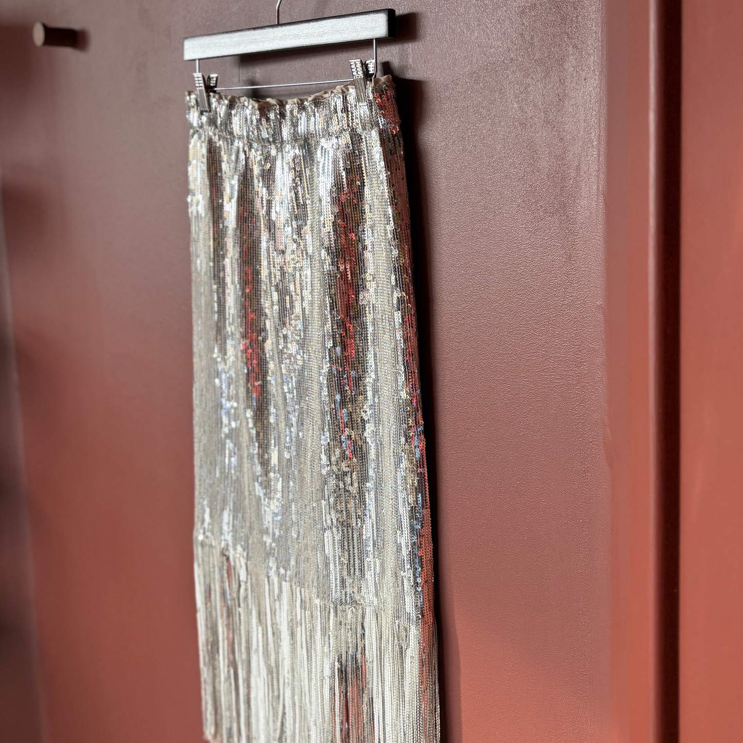 Stella Nova Silver Sequin Fringed Skirt