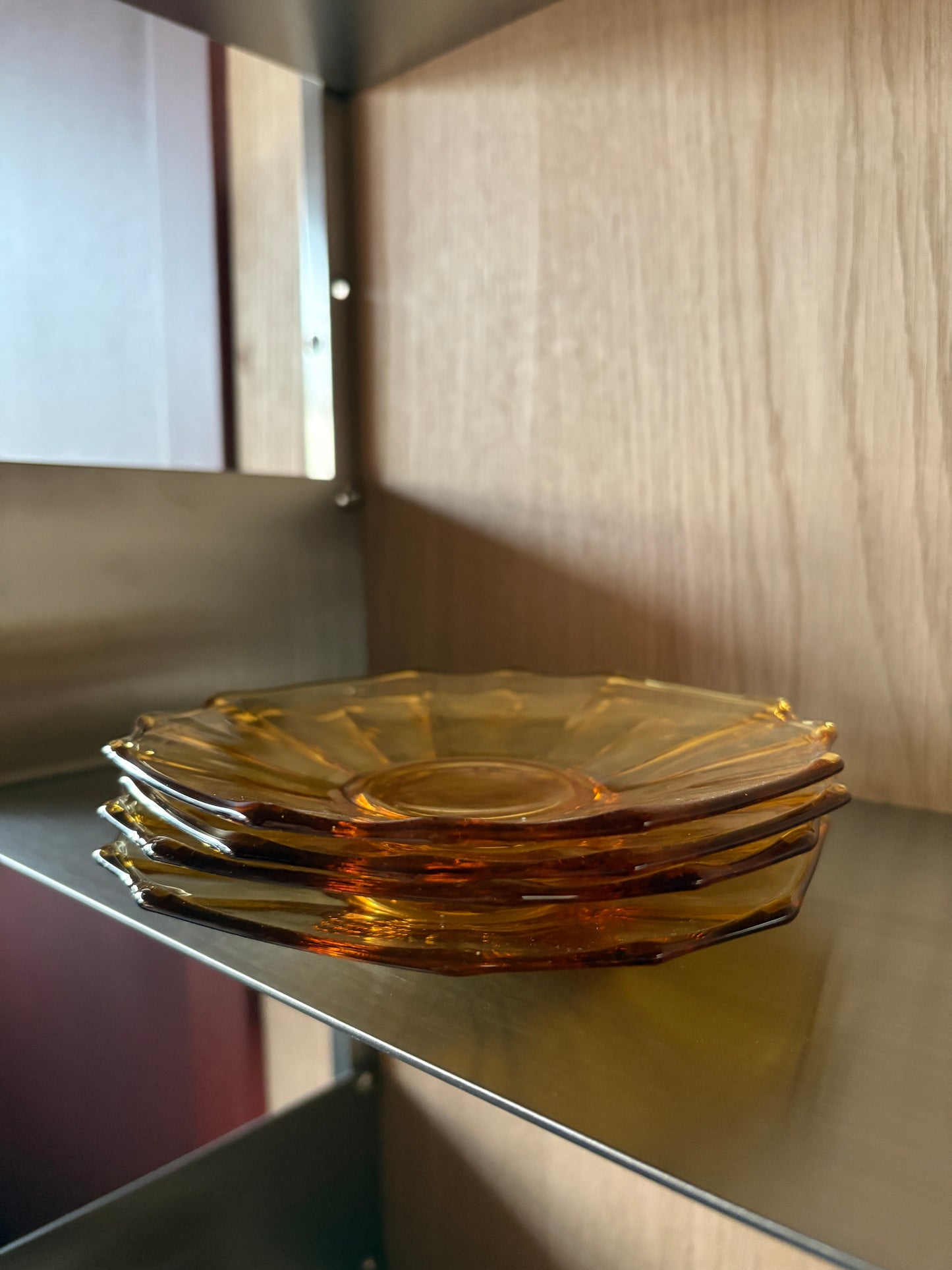 Amber Glass Cake Plates - Set of 4