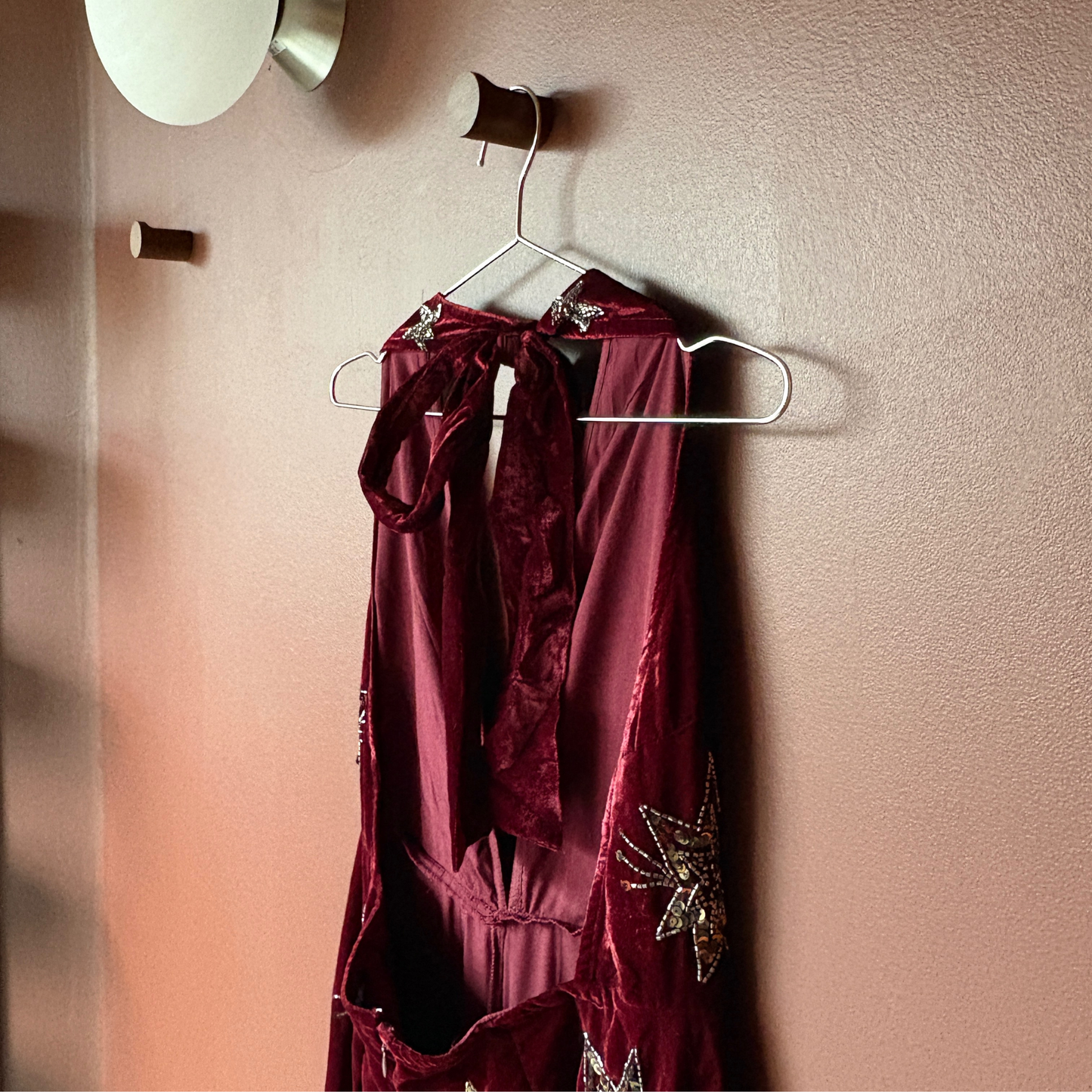 Nasty Gal Burgundy Star Embellished Velvet Halter Jumpsuit