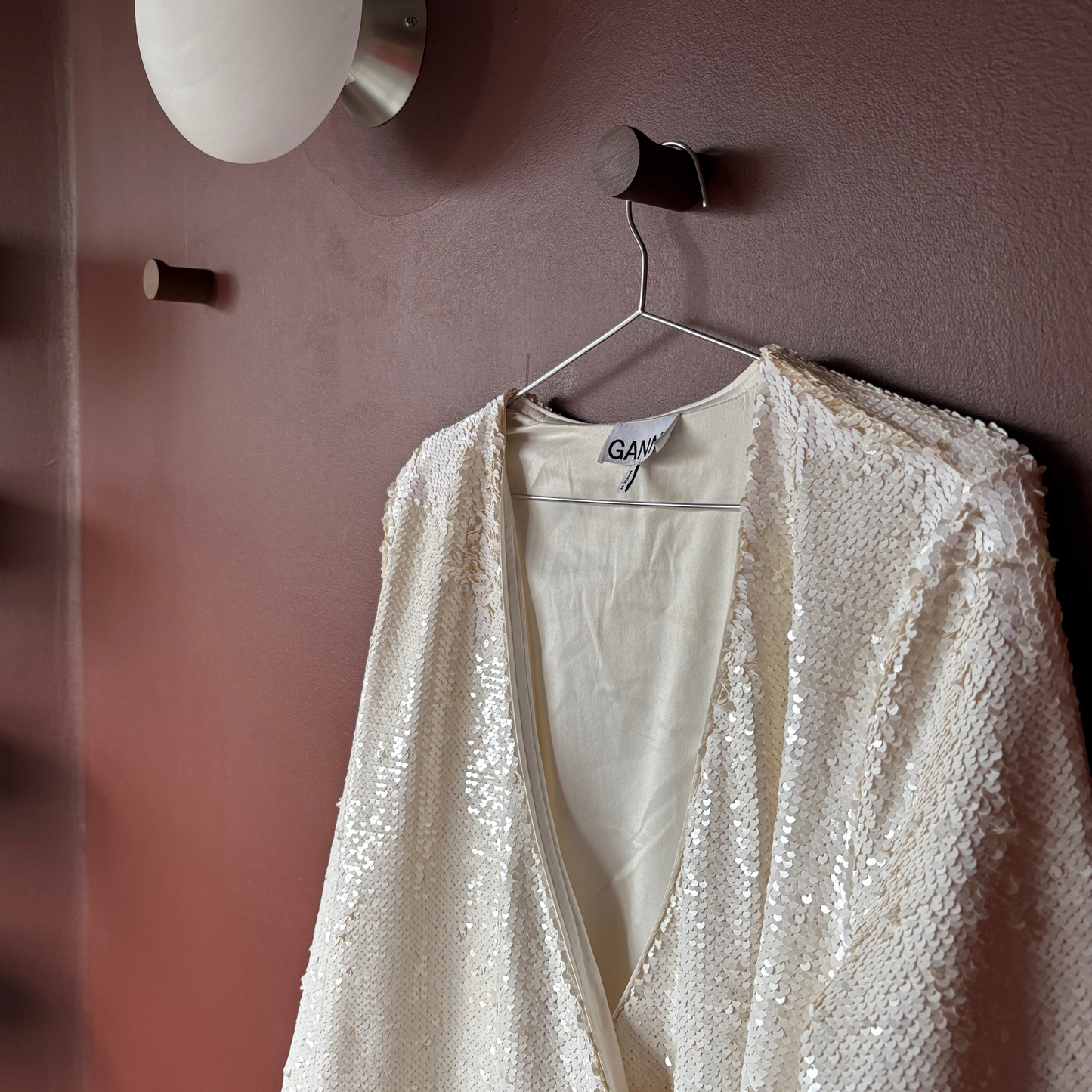 Ganni Off-White Sequin Wrap Dress