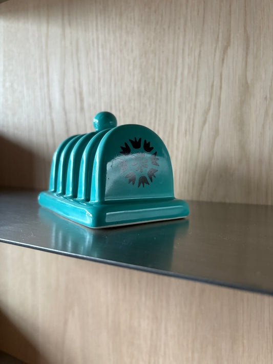 Vintage Teal Ceramic Toast Rack