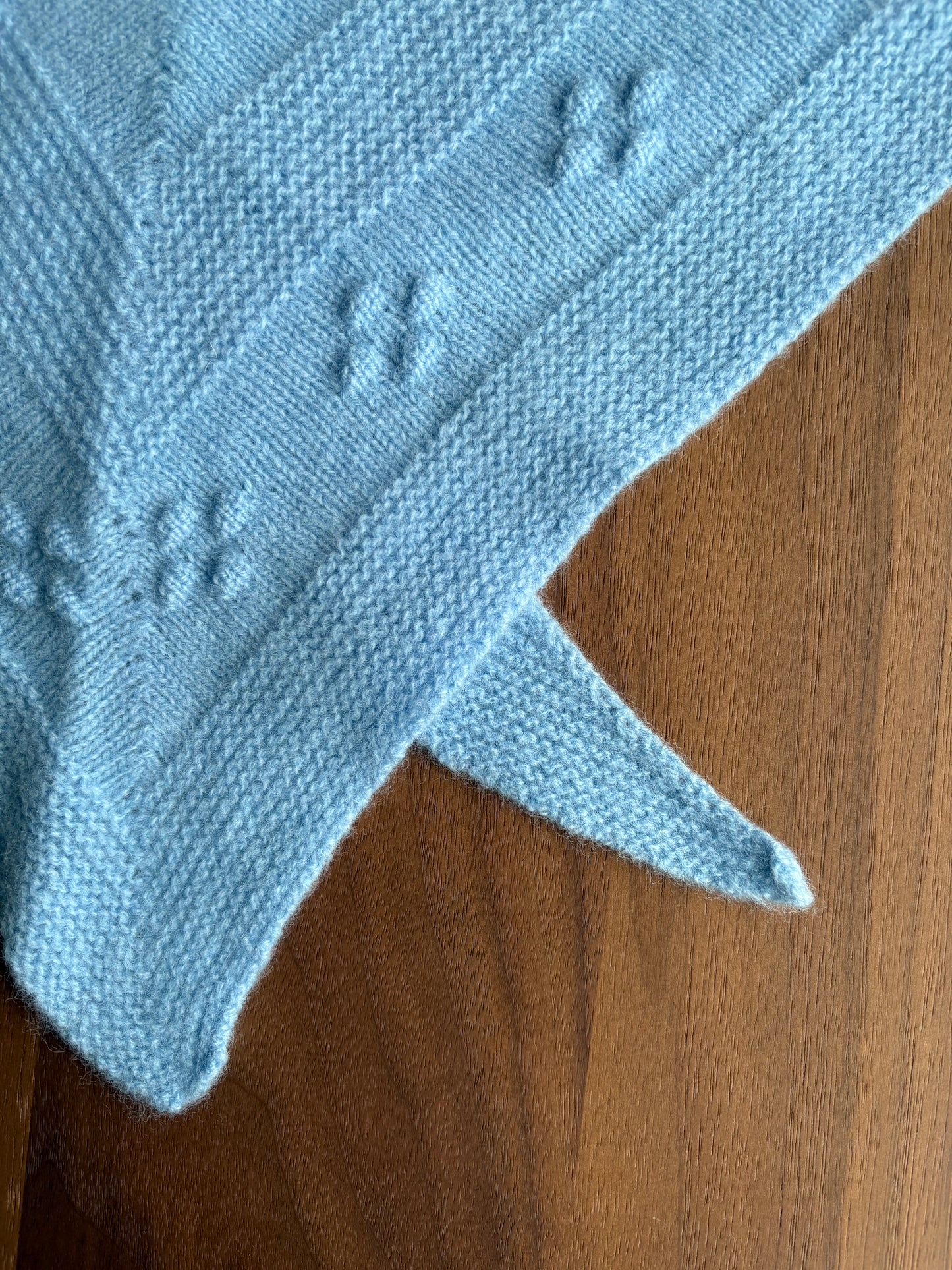 Powder Blue Wool Triangle Scraf with Bobble Detail