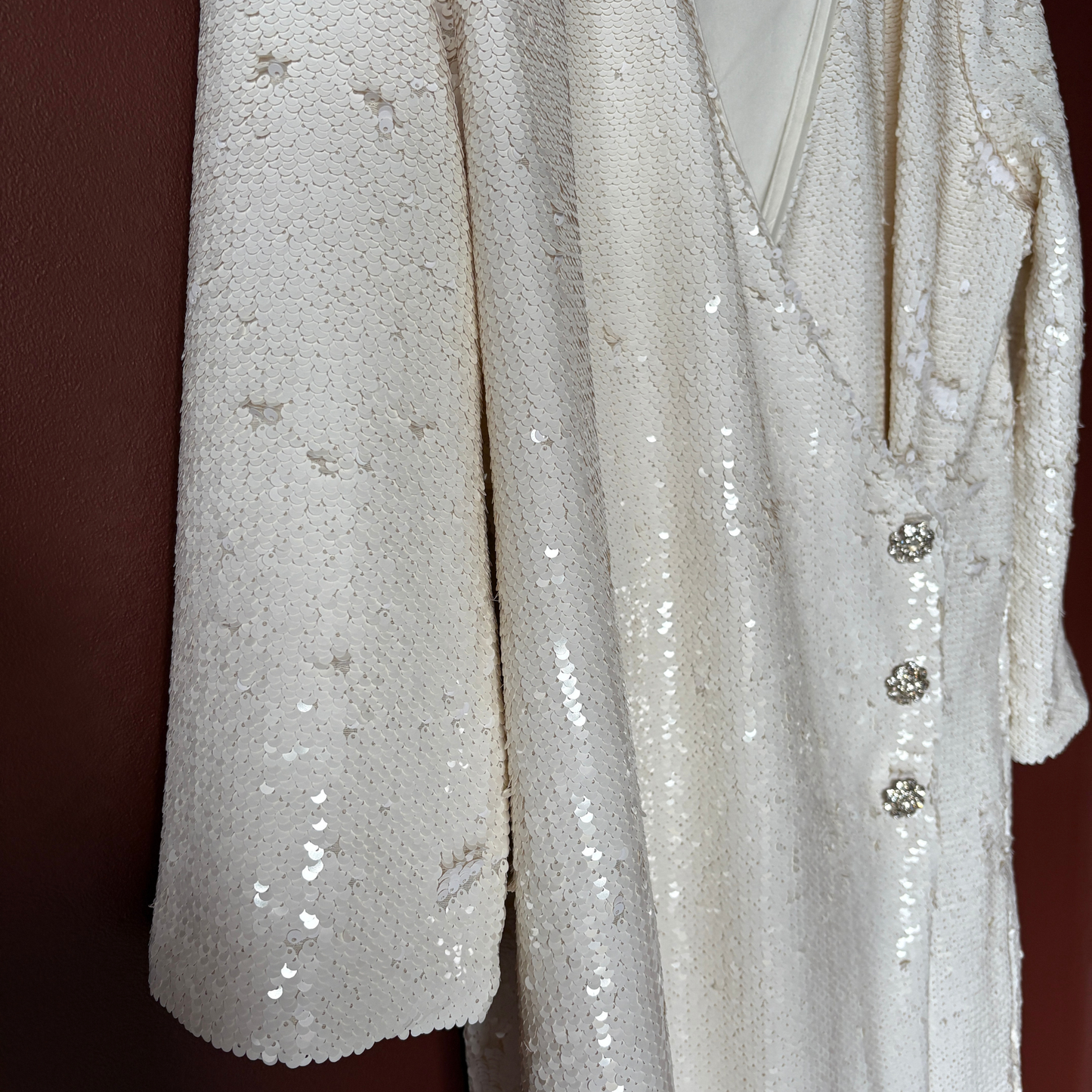 Ganni Off-White Sequin Wrap Dress