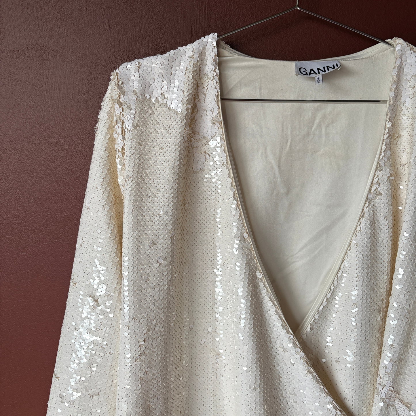 Ganni Off-White Sequin Wrap Dress