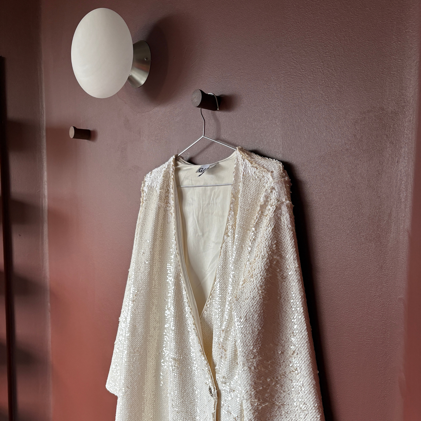 Ganni Off-White Sequin Wrap Dress