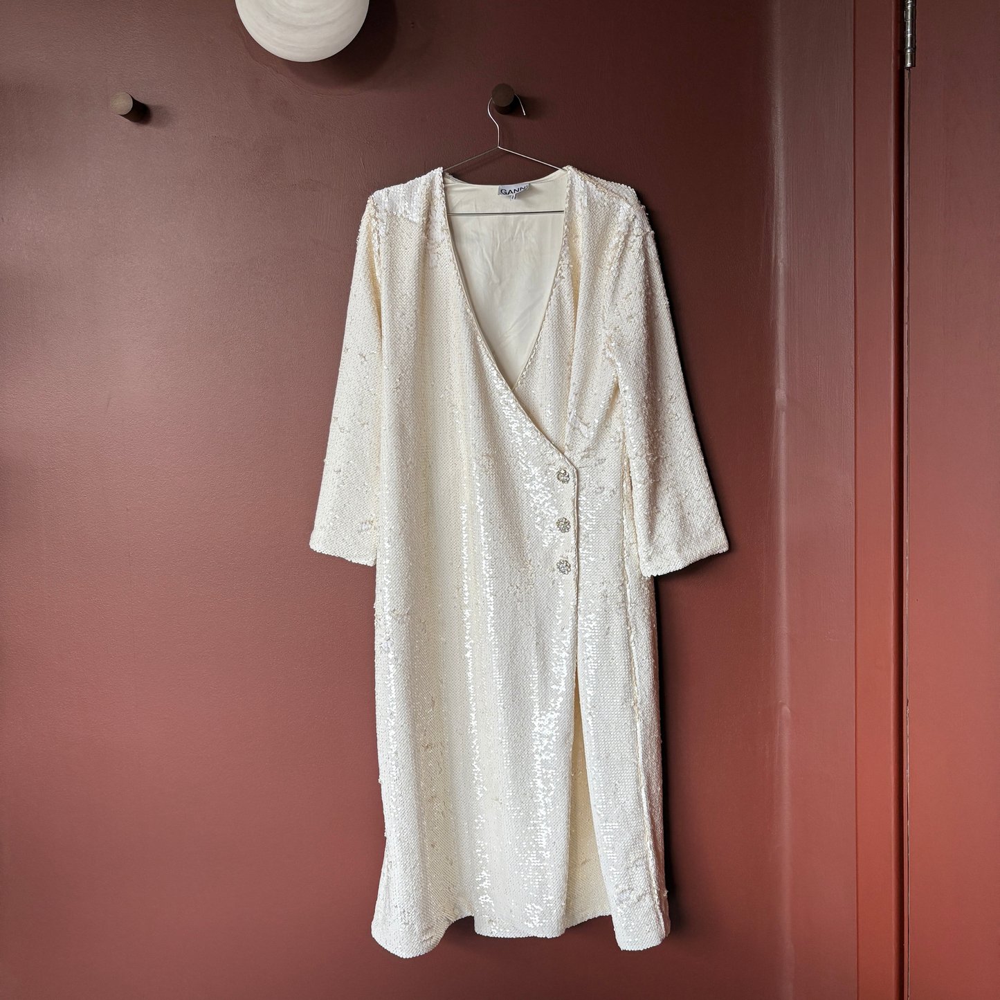 Ganni Off-White Sequin Wrap Dress