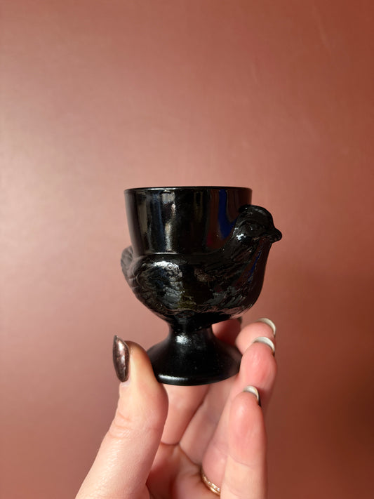 Vintage Black Arcoroc Glass Chicken Egg Cup - Set of 2