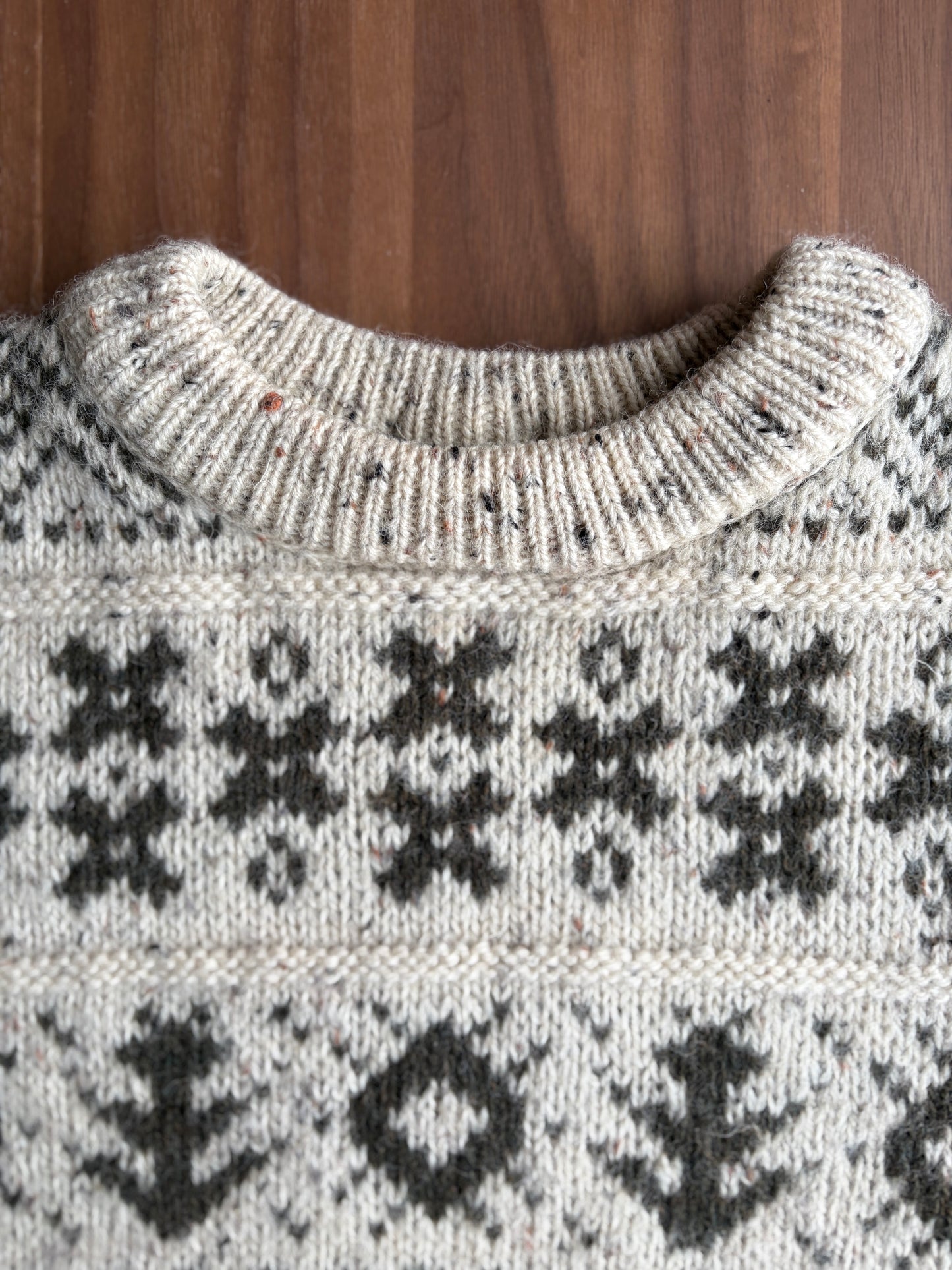 Vintage Cream Olive Folklore Jumper - 100% Wool