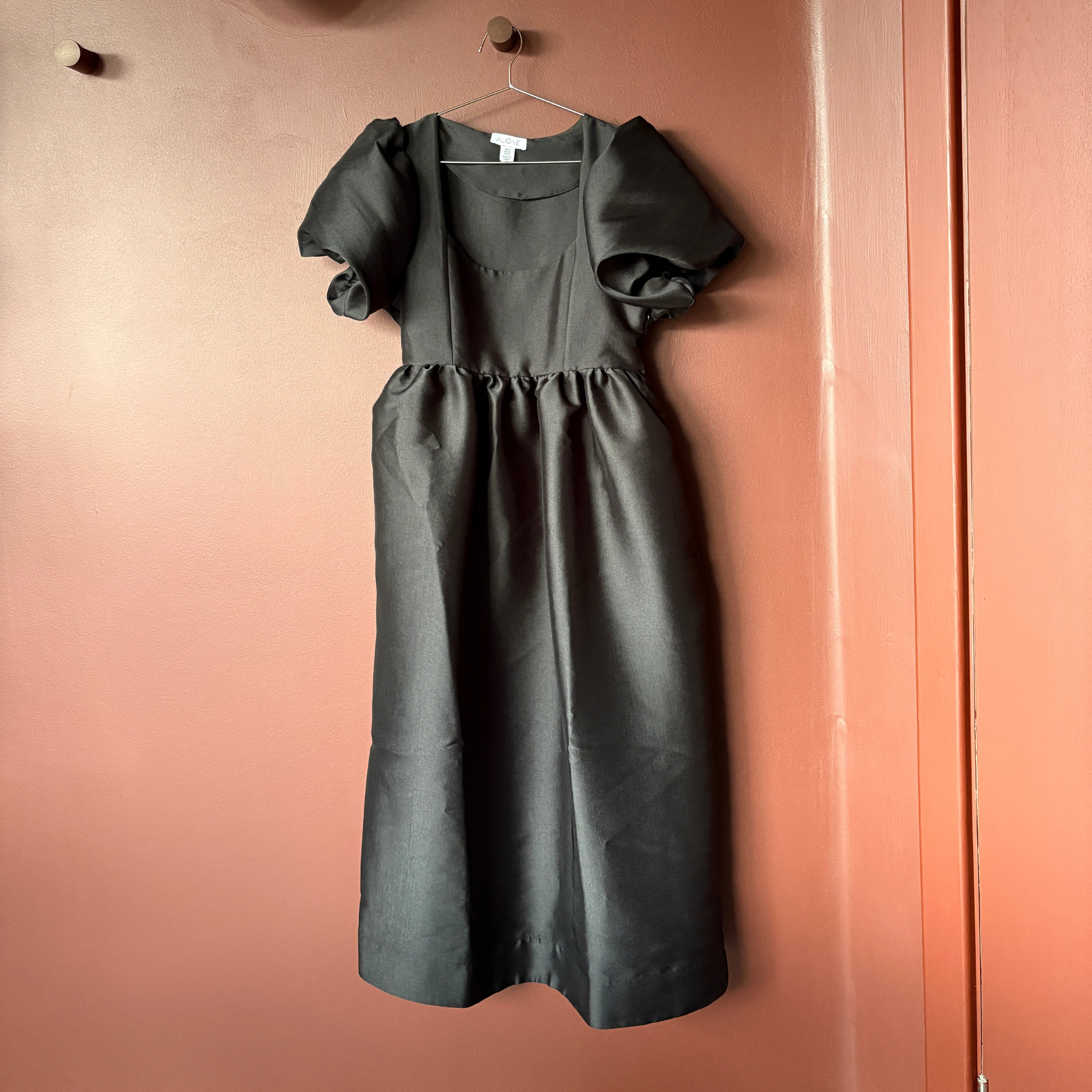 Aligne Black Satin Puff Sleeve Midi Dress - Day Rate
