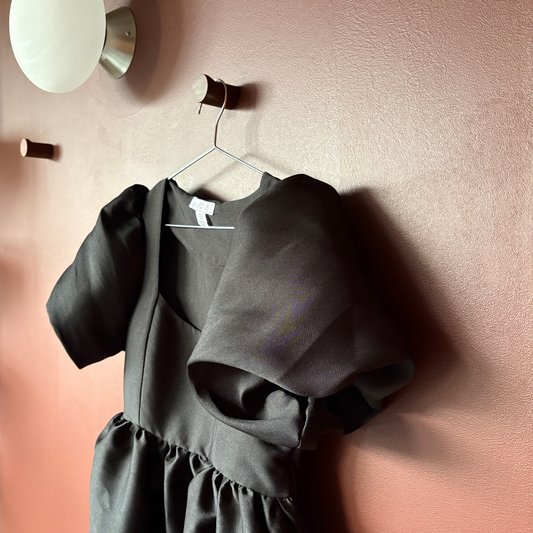 Aligne Black Satin Puff Sleeve Midi Dress