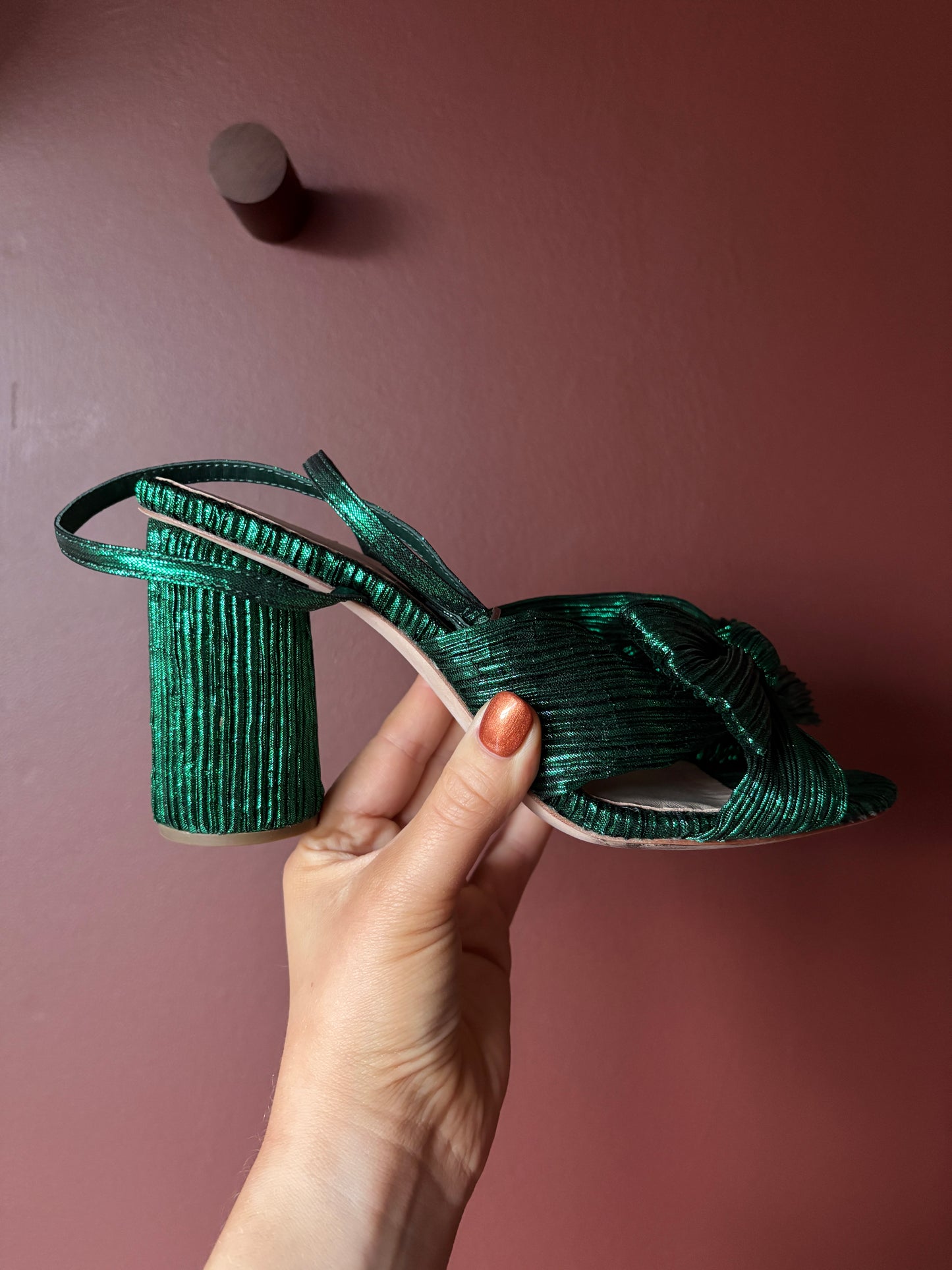 Loeffler Randall Metallic Camellia Bow-Embellished Emerald Sandals